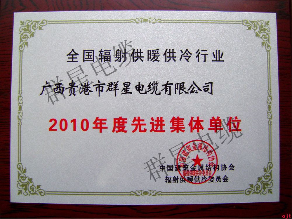 2010全國輻射供暖行業先進集體單位